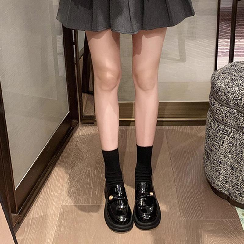 Small gold coins thick-soled thick-heeled loafers women's British style retro one-pedal small leather shoes lazy single shoes