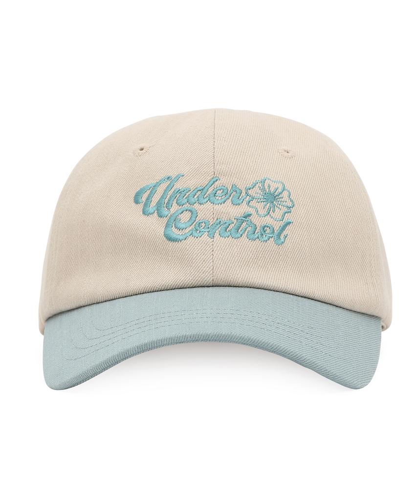 Eondeokeonteulol Four Seasons Washed Cotton Color Block Soft Top Logo Ball Cap Unisex Baseball Cap Floral Script / Washed B B / Sky