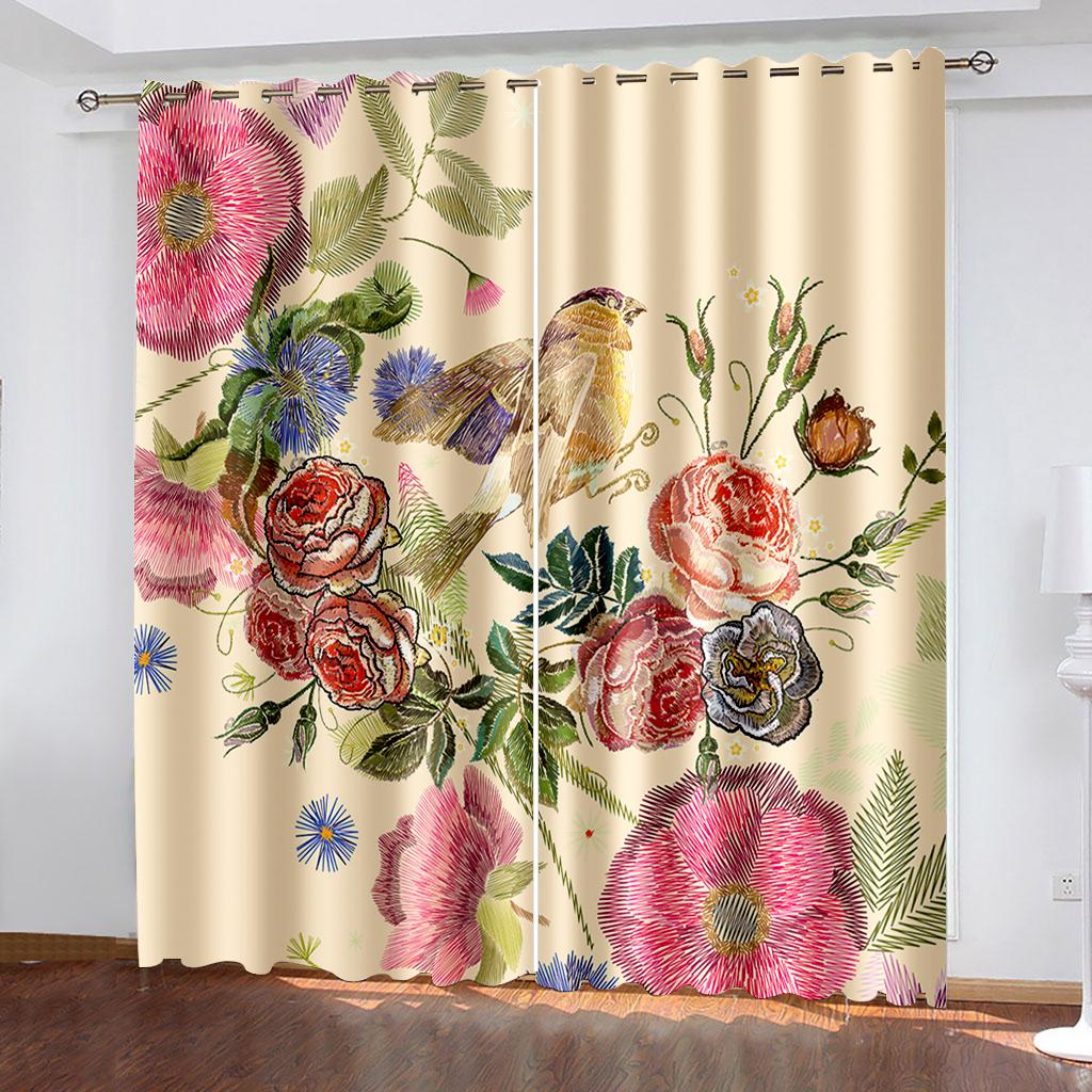 

3D Узор Роза Розовые Желтые Цветочные Шторы Гостиная Балкон Окно Декоративные Шторы 2 Панели 70W165H(CM)X2PCS&Grommet Top