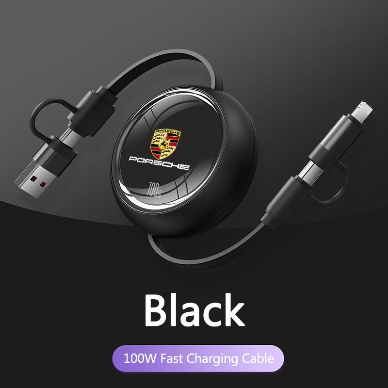 100W Fast Charging Data Cable Extendable 4-in-1 Charging Cable For Porsche Cayenne Panamera Macan Boxster Cayman 718 911 Sticker
