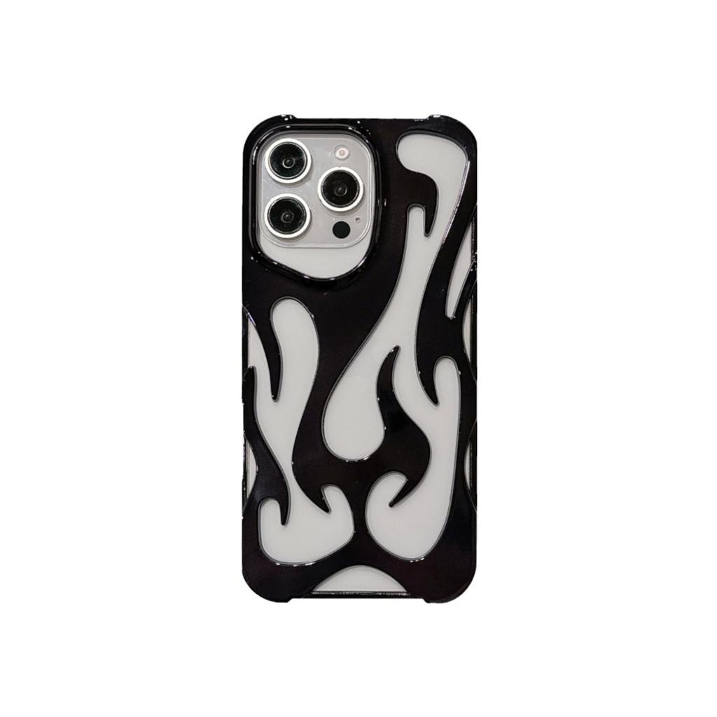 Electroplated Flame Pattern Mobile Phone Case Is Suitable for Apple 16promax Hollow 15 Heat Dissipation 14/13 Anti-drop 12 Large Holes 11