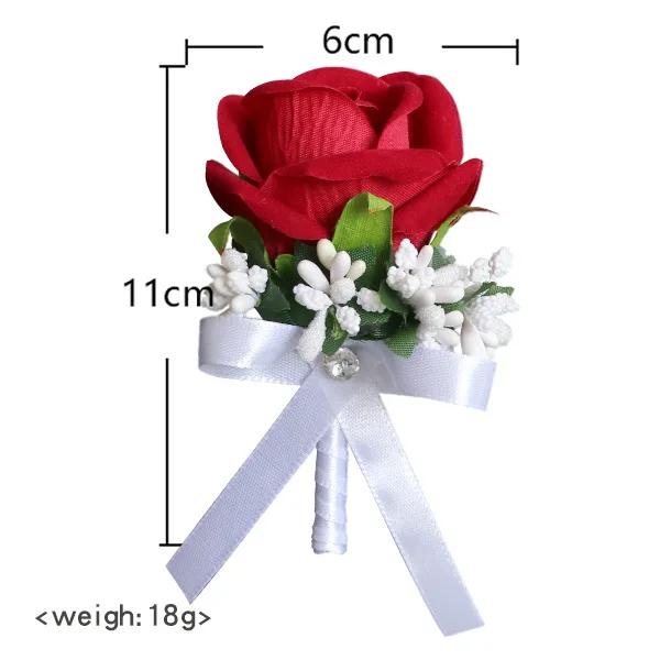 6pcs White Pink Corsage and Boutonniere Set Artificial Rose Wristlet Suit Flower for Men Wedding Party Prom Decoration