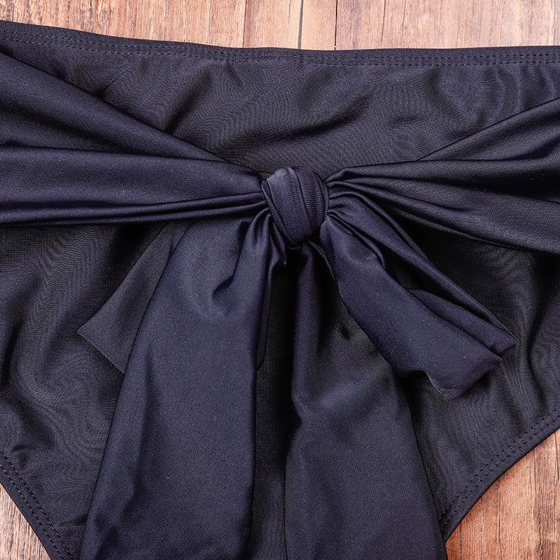 Frauen Dreieck Oversize Split Bikini Set Krawatte Seite G-String Tanga Badeanzug Verband Neckholder Schwarz Einfarbig