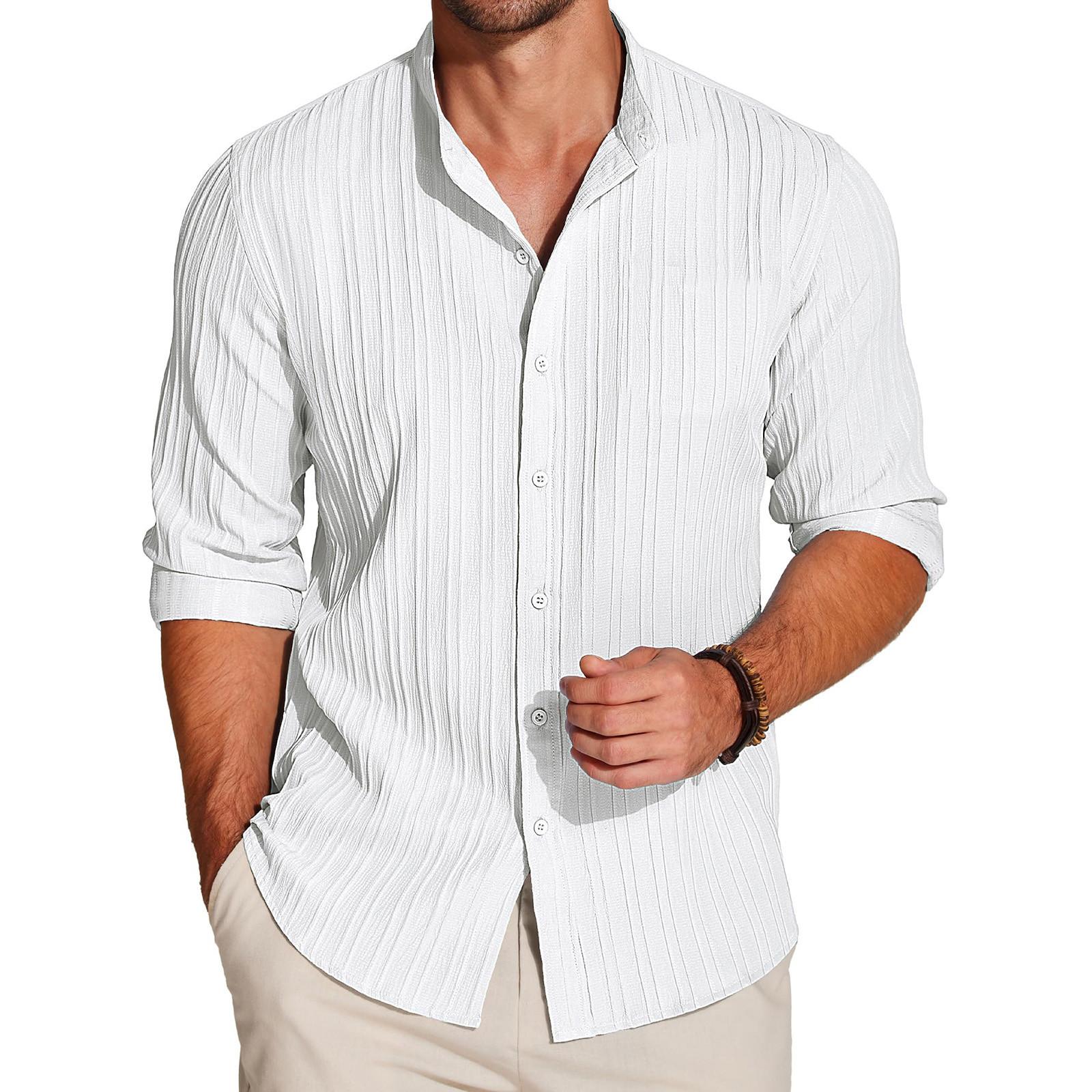 

Men s Summer New Loose Print Long Sleeve Shirt Cardigan Beach Shirt M білий