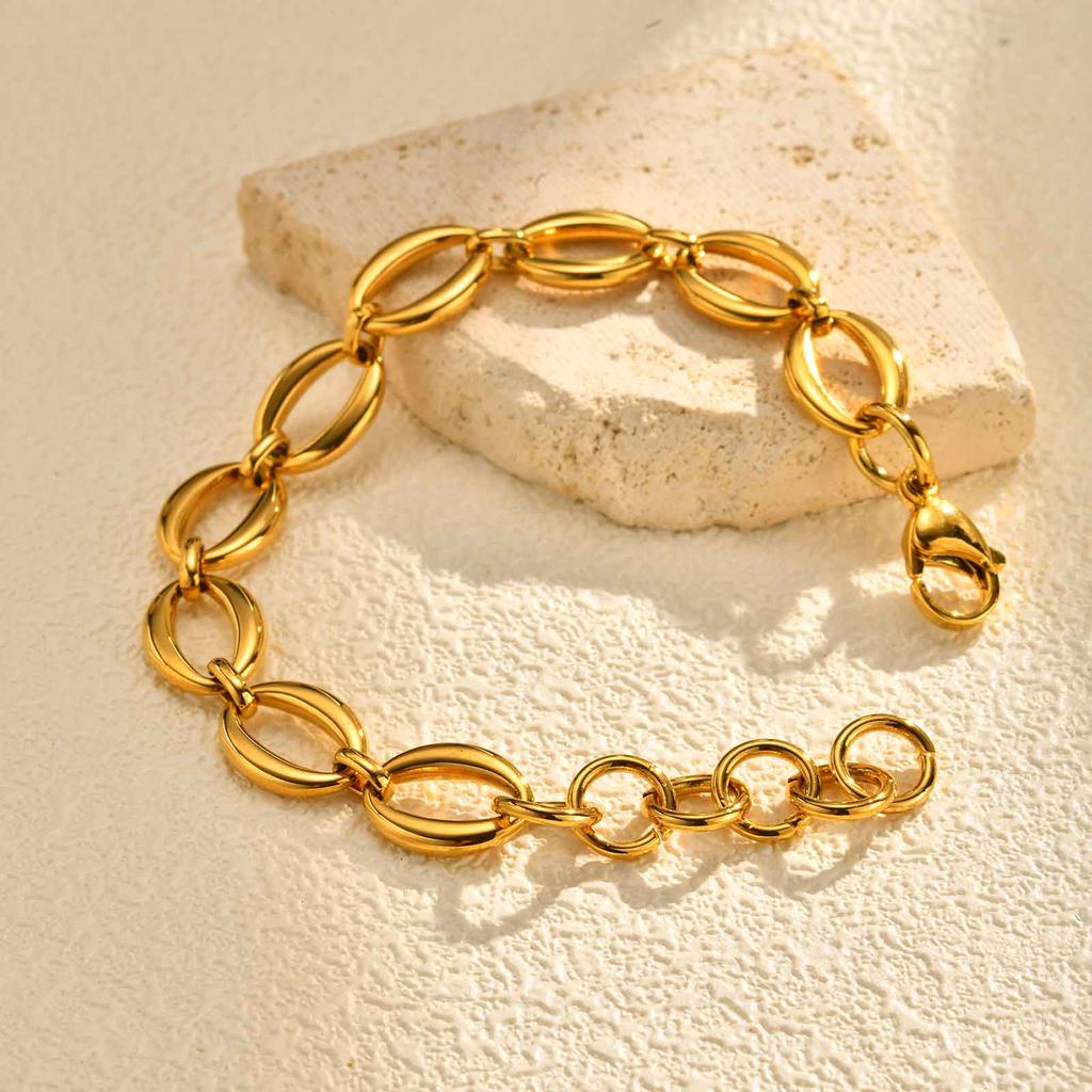 Minimalist Oval Handmade Chain Bracelet,Gold Color Women's Stainless Steel Waterproof Chain Bracelets,Fashion Jewelry Gift