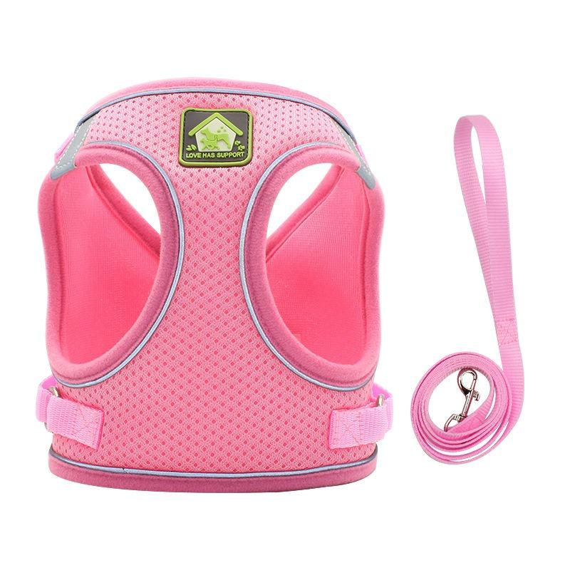 Breathable Mesh Reflective Dog Harness with Matching Traction Rope Adjustable Vest Chest Strap for Small Puppies Teddy Bichon Walking Supplies