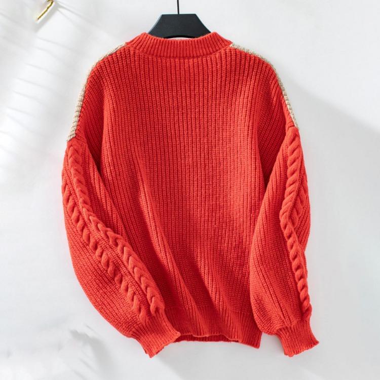Vintage Collision Color O Neck Loose Long Sleeve Knitwear Cardigan Sweater Top Autumn Winter