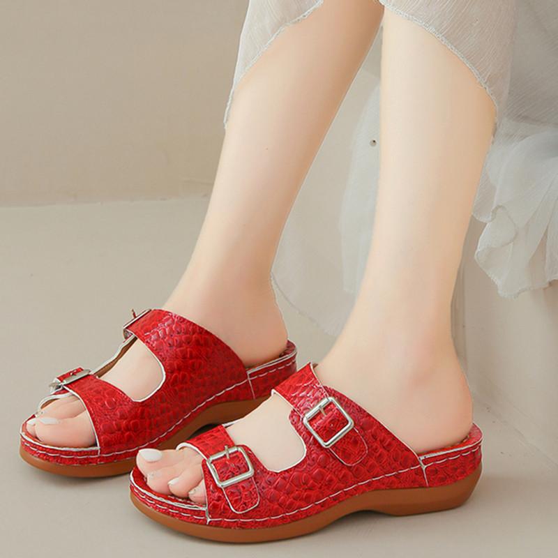 Fashion Shoes Big Size On A Wedge Ladies' Slippers Low Platform Luxury Slides Soft Designer Rome Hoof Heels PU Rubber Fabric Casual Fash