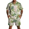 Men's Casual Printed Top and Drawstring Shorts Set Lightweight Breathable Set for Summer