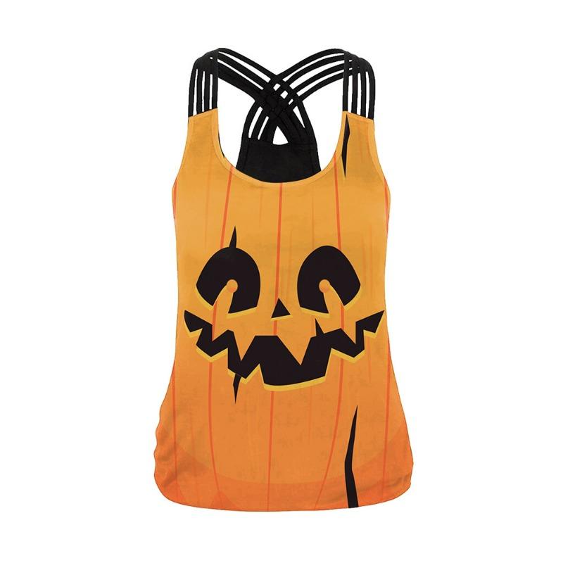 Halloween Skeleton Printed Ladies Strap Cross Tank Skinny Elastic Yoga Top