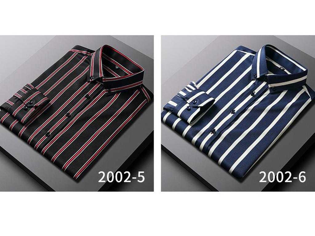Men's Spring Easy-Care Striped Long Sleeve Stretch Slim Fit Shirt - Iron-Free Business Wear