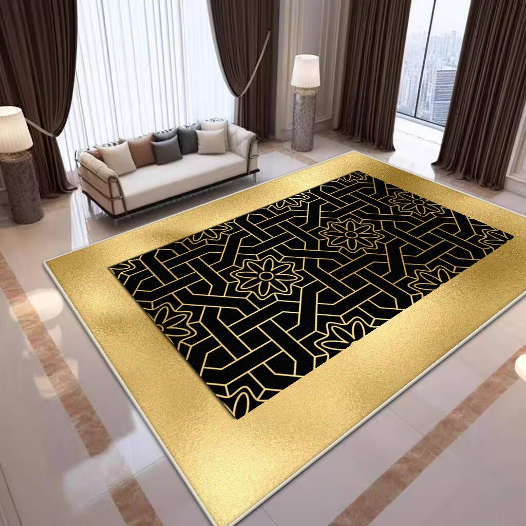 Luxury Golden Border Live Room Rug Big Size Soft Foldable Room Decor Bedroom Carpet Machine Washable Sofa Table Mat Customizable
