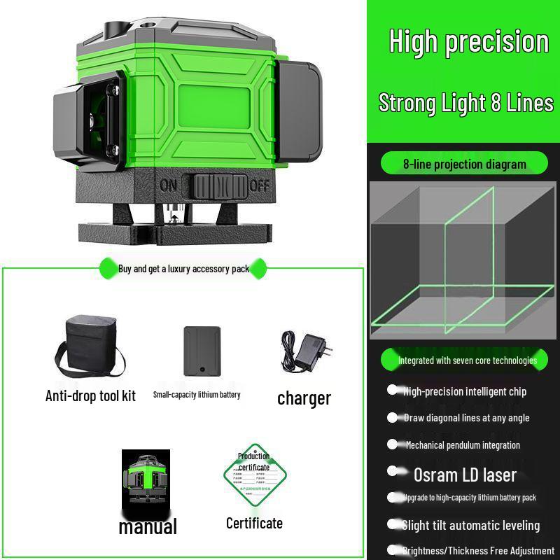 16-Line High-Precision Integrated Laser Level with Infrared & Green Light for Wall & Floor