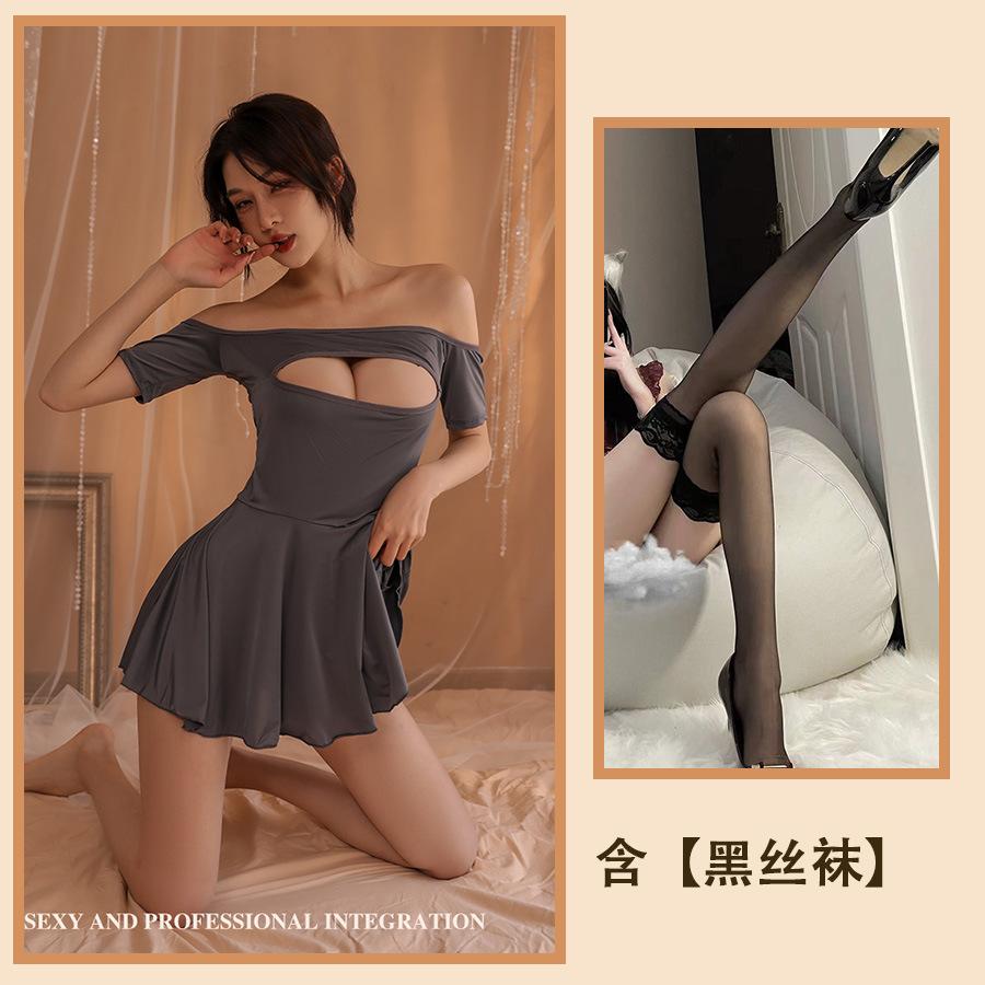 Sexy Underwear Hot Pure Desire Temptation Pajamas Sexy Chest Hollow Nightdress Elastic Tight Body Free Suit