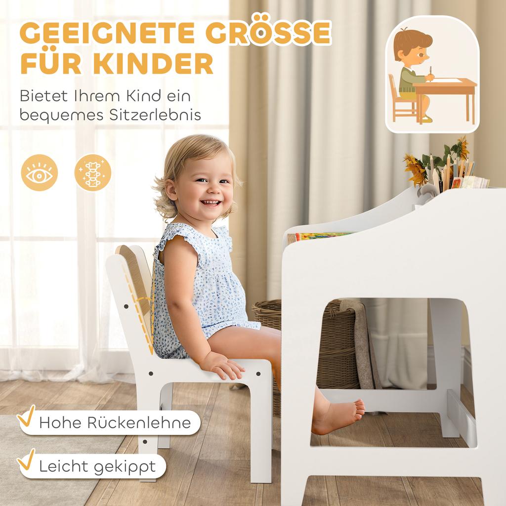 Kids Desk and Chair Set, Children Study Table with Storage and Shelves for Study Room, Gift for 3-8 Years, Natural