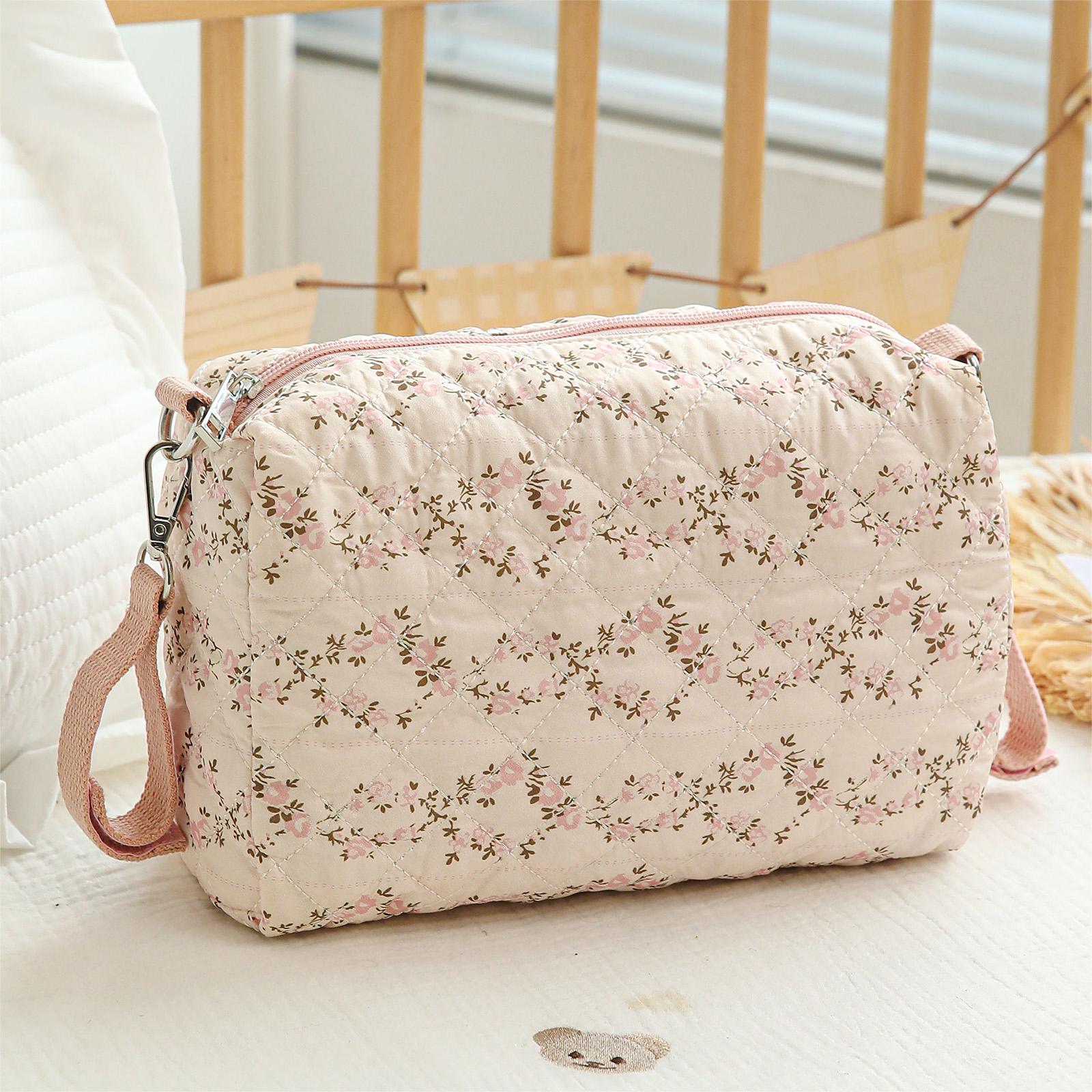 Floral Diaper Storage Bag Multifunctional Reusable Portable Stroller Organizer Bags with Stroller Hooks for Baby Bottles