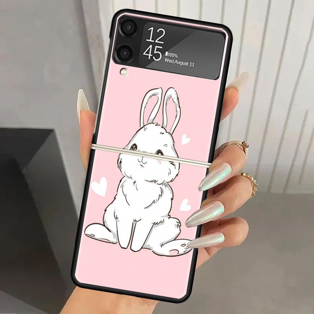 

Милый Заяц Детеныши Кроликов Жесткий ПК Чехол Для Телефона Для Samsung Galaxy Z Flip 6 5 4 3 Черный Чехол ZFlip6 Flip5 Flip4 5G Складной Принт Ca Samsung Z Flip 6
