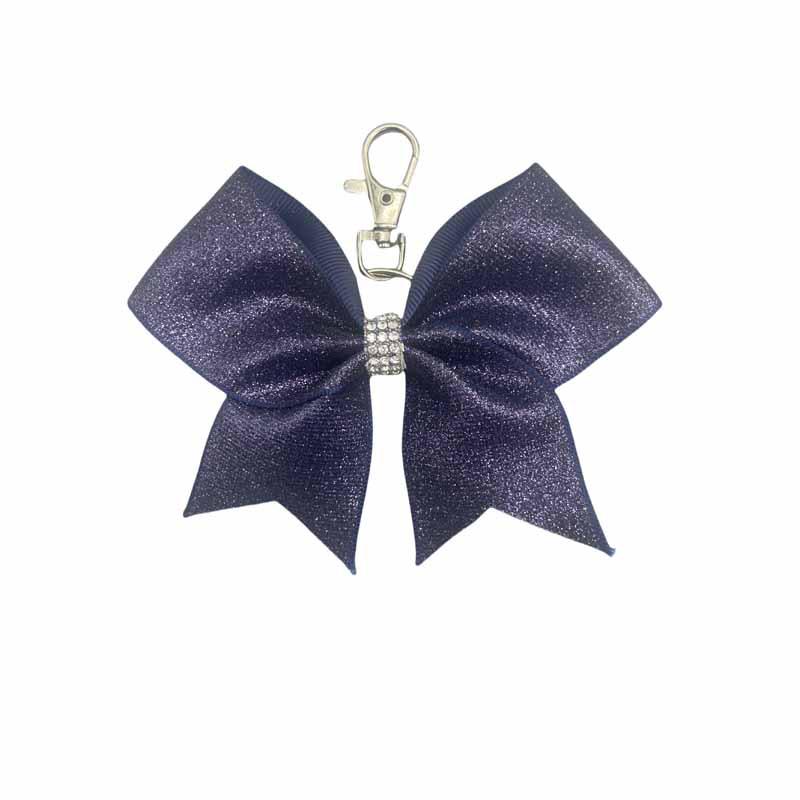 Shiny Leather Bow Keychain with Rhinestones - Fashionable Gift Charm