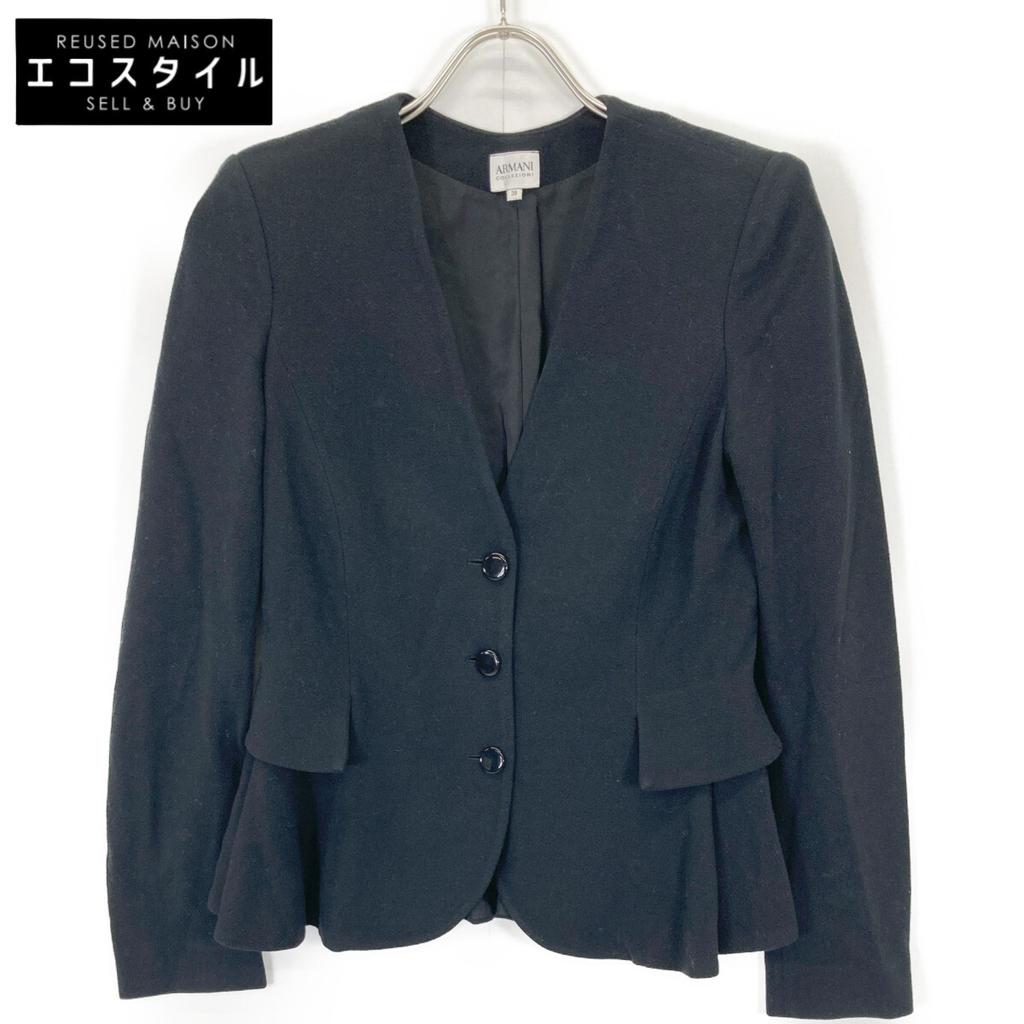 ARMANI COLLEZIONI Navy RMG07J RMCUJ V-neck collarless peplum jacket Jacket 38 NavyUsed