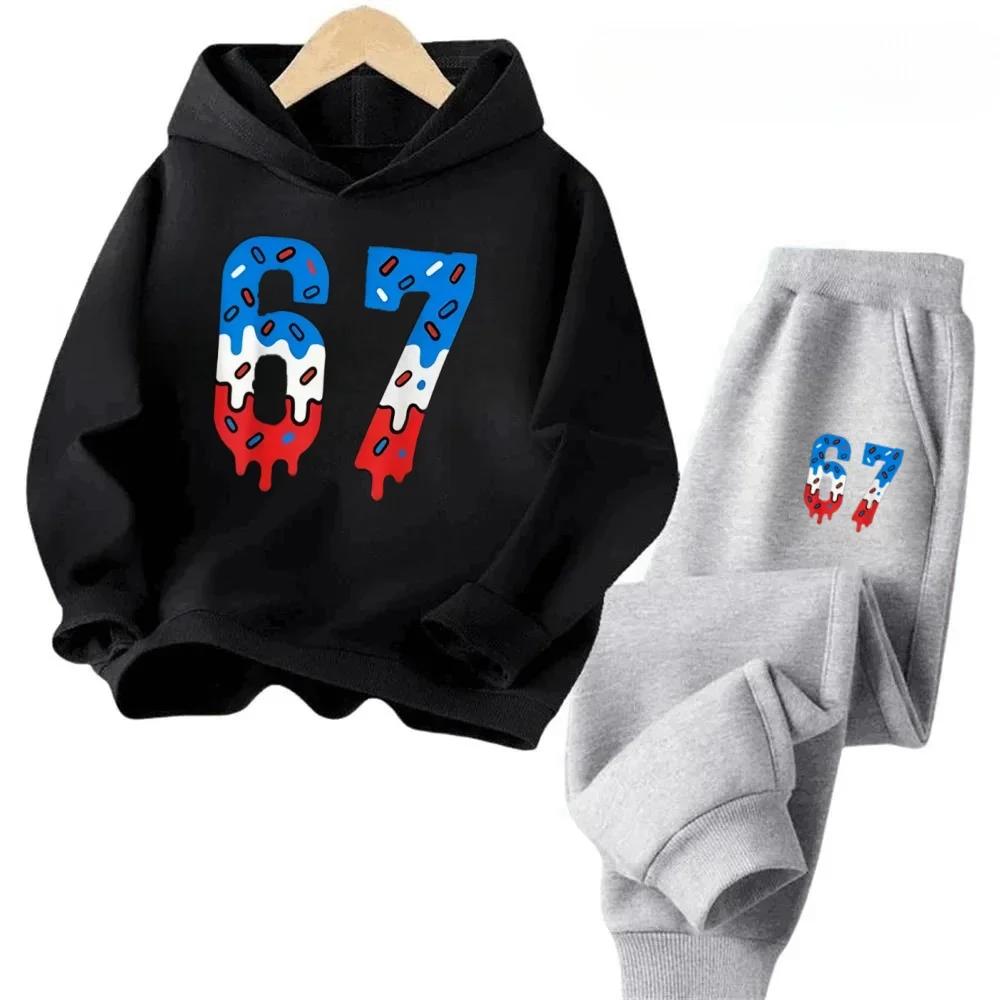 67 Chic Children's Hoodies Set Korean Streetwear Block Tracksuit Fashion Comfortable Kids Sweatshirt 2 Pcs Sets Pant Suit