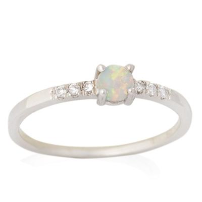 Bague artisanale Argent 'Déesse Opale' Blanc argenté (rhodié) - 10x7 mm