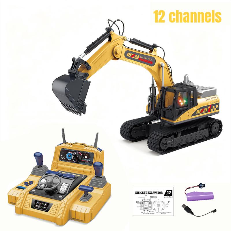 12/13/15CH RC Excavator Crawler track Alloy Truck Engineering Vehicle Sound Spray 680 Rotation Car Kids Toys for Boys Xmas Gift
