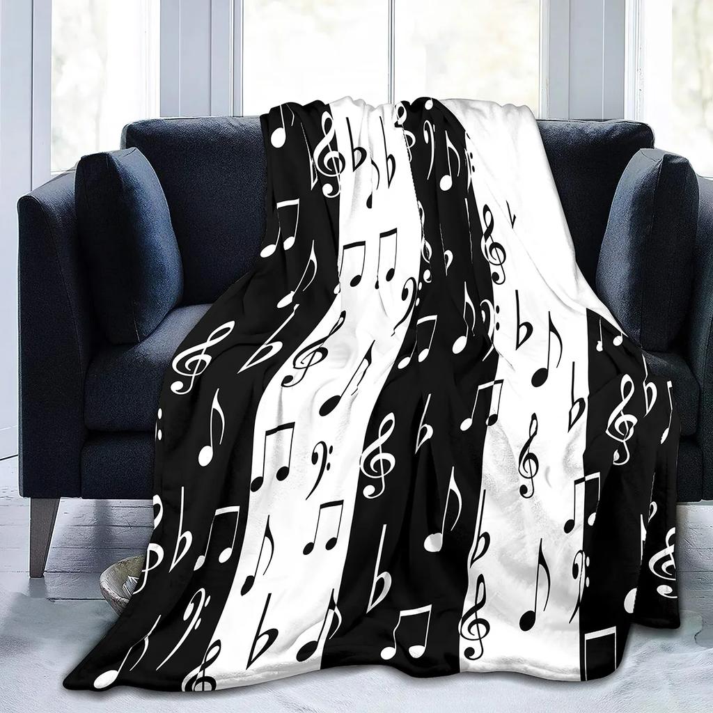 Music Note Piano Pattern Flannel Throw Blanket for Bed Sofa Couch All Season Warm Super Soft Lightweight Blanket King Queen Size