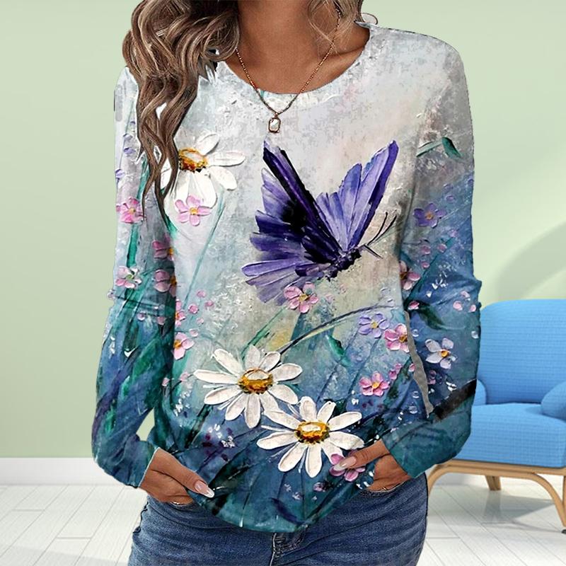 Women Autumn Tops The Witch in the Forest Print Causal Long Sleeve T-shirt Top Blouse