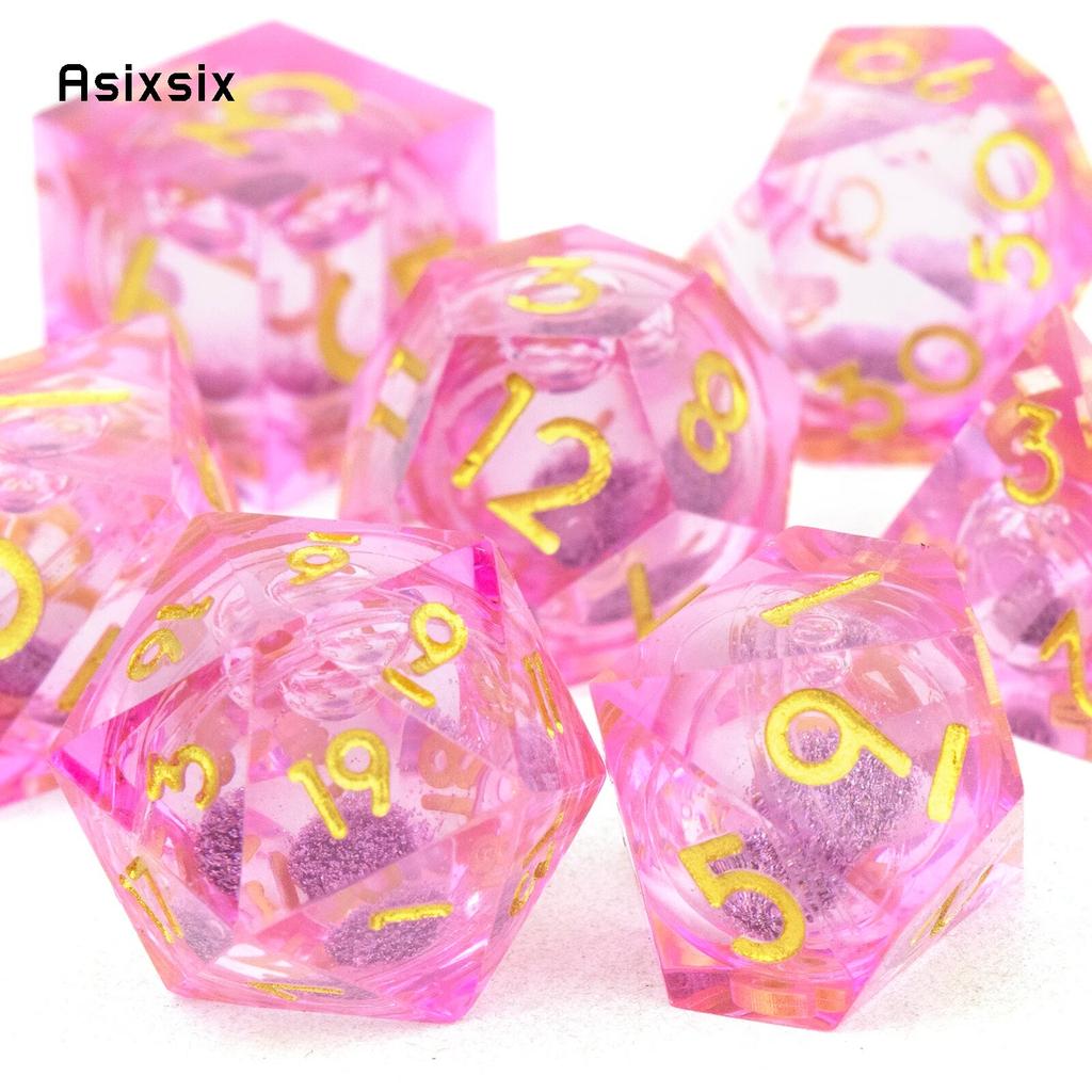 7 stk Rosa Gylne Tall Flytende Sand Skarpe Kanter Terninger Polyedriske Terninger Egnet for RPG Brettspill