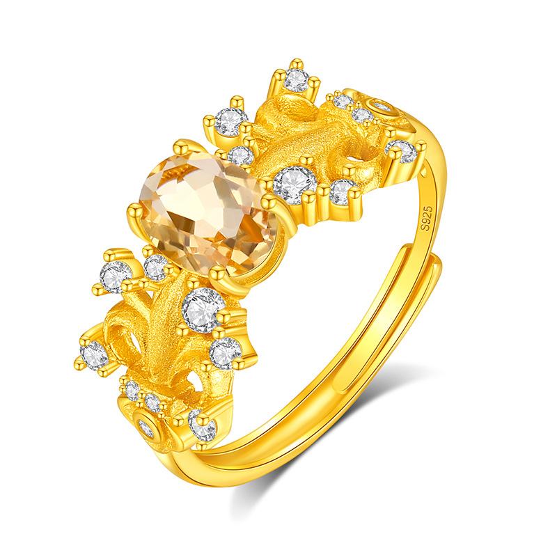 S925 Silver Natural Topaz Ring, Adjustable, Non-fading, Elegant Crystal Jewelry for Women