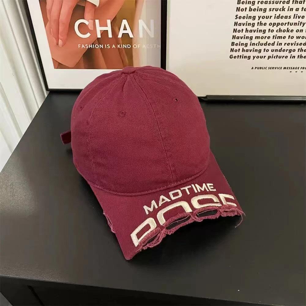 

Нова бейсболка з короткими полями та вишитою окантовкою 2025 року, жіноча універсальна випрана стара чоловіча кепка Wang Anyu Chao M（56-58cm） бордовий
