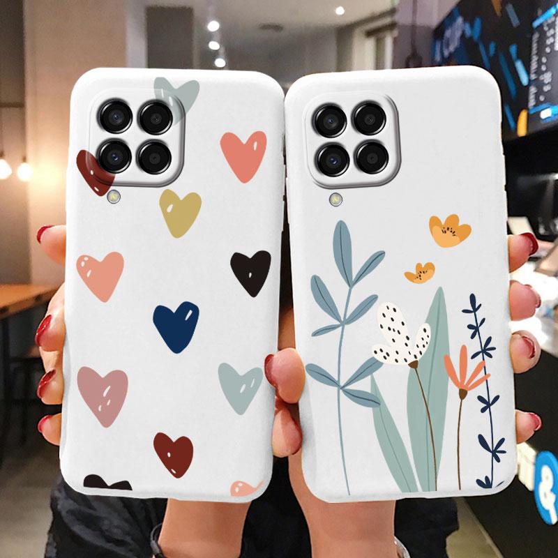 For Samsung Galaxy M33 M53 5G Case Cute Fashion Heart Flowers Soft Silicone Bumper Cover For Samsung M13 M15 M55 M35 Fundas TPU