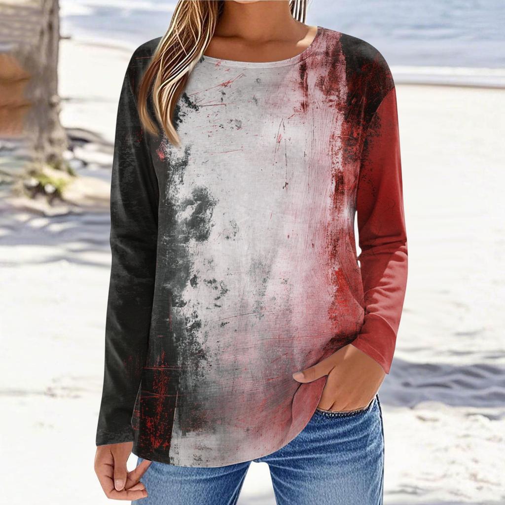 Women's Casual Long Sleeve Pullover Top Halloween Print Round Neck Shirt Lightweight Comfortable Fit for Daily Wear