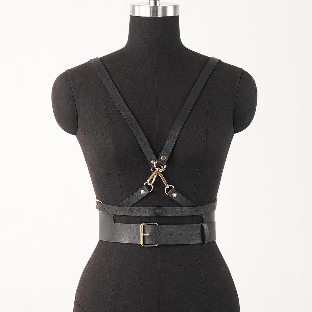 Leder-Körpergeschirr für Damen - Gothic Punk Ketten-Design, Verstellbare Passform, Perfekt für EDM-Festivals