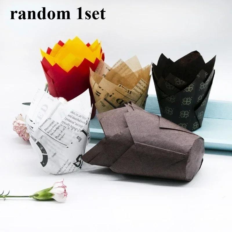 50pcs Newspaper Style Cupcake Liner Baking Cup for Wedding Party Tulip Muffin Cupcake Paper Cup Oilproof Cake Wrapper