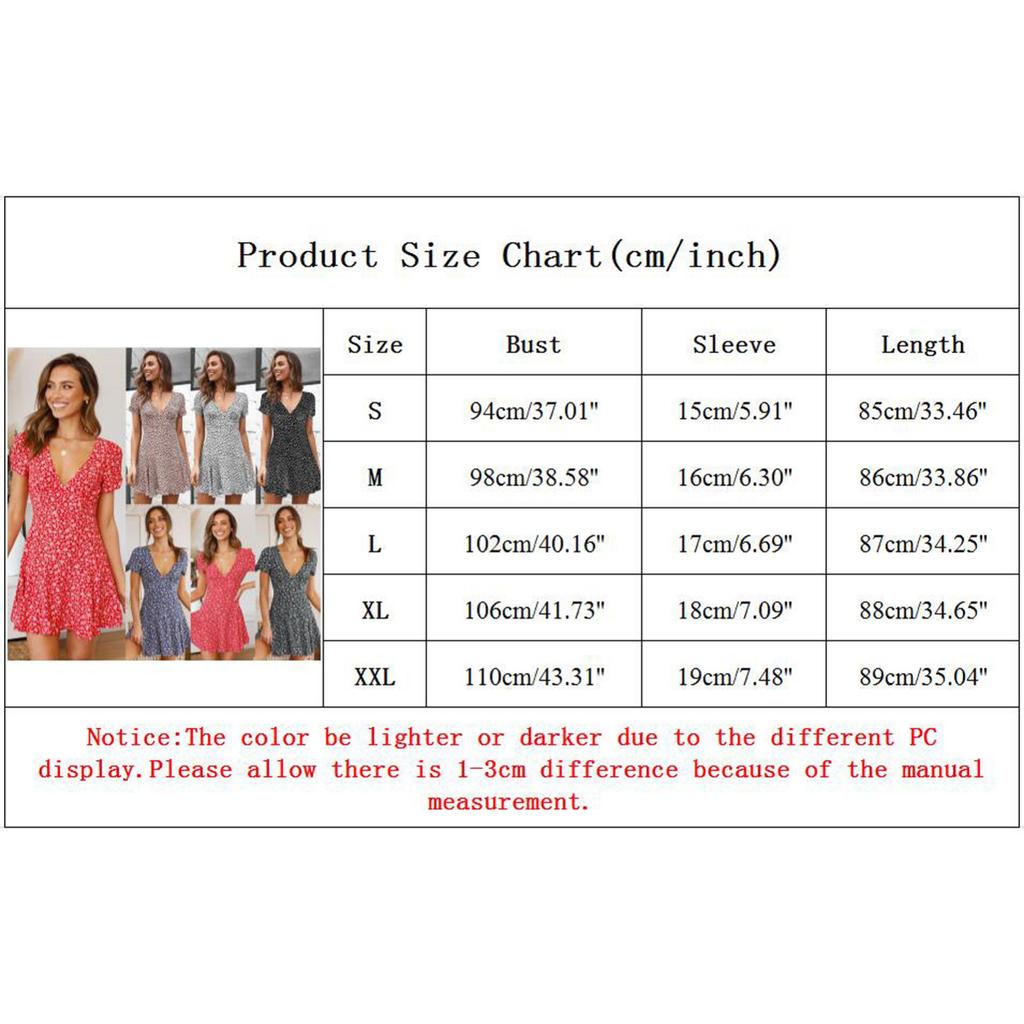 Women Floral Print Short Sleeve Sexy V Neck Cocktail Party Beach  Dress
