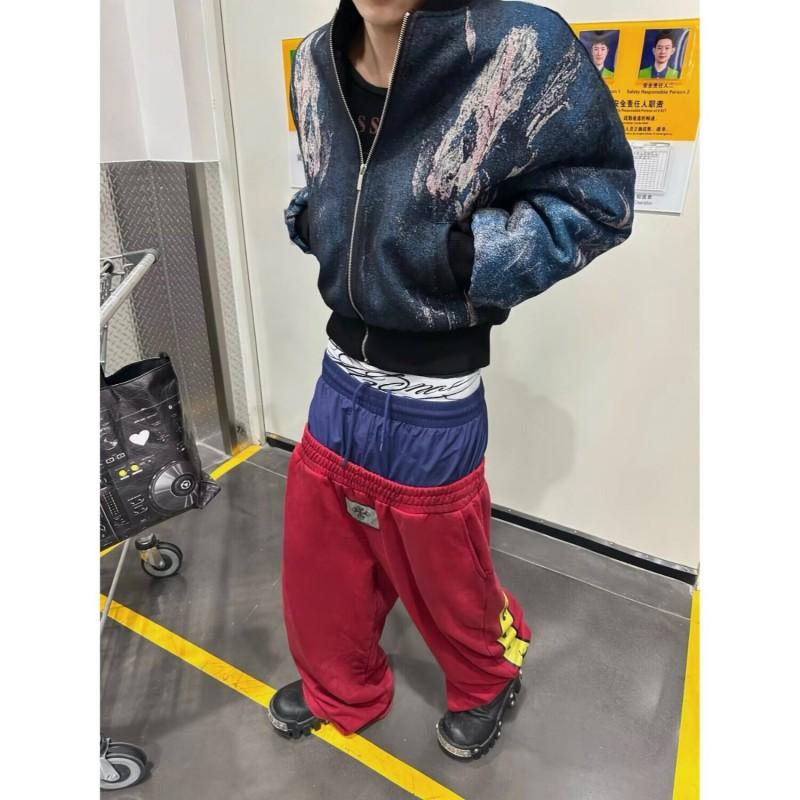 West Coast Color Block Casual Sweatpants Loose Fit Street Hip Hop Style Unisex
