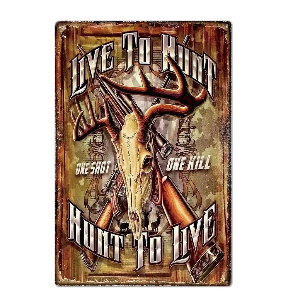 Vintage Hunting Plaque Metal Posters Signs Wall Decor for Man Cave Room Decorative Metal Plate Hunter