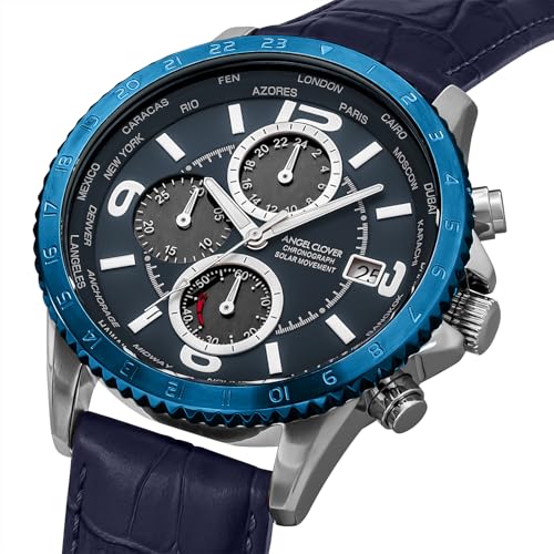 Angel Clover Men's Watch, MONDO SOLAR, Solar Battery, 10 ATM Water Resistance, Mineral Glass, Navy Dial, Stainless Steel, NMOS44SNNV-NV, Navy