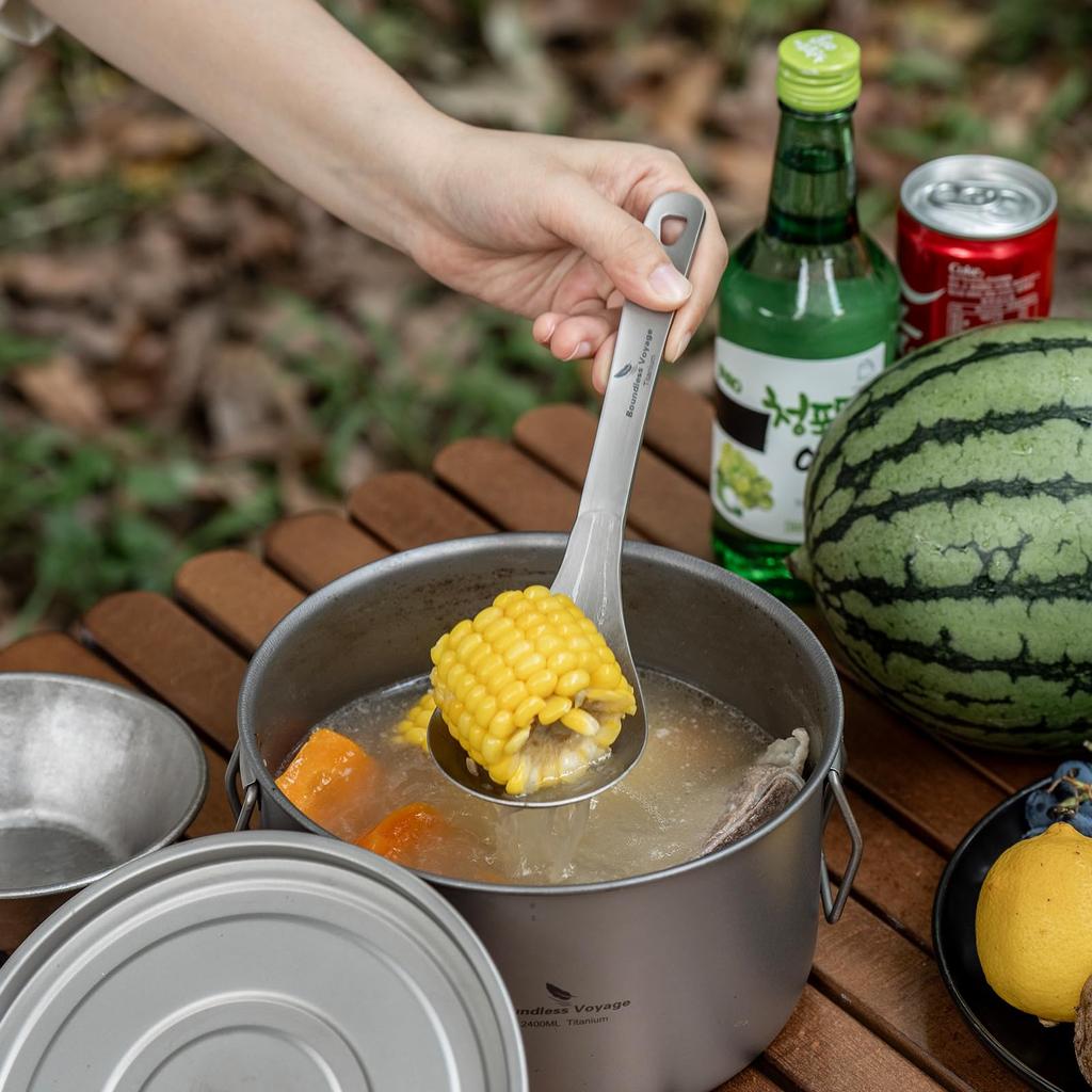 Boundless Voyage Titanium Slotted and Design with Long and Ideal for and Camping Ti1038A Spoon, Ladle, Skimmer, Lightweight, One-Piece Handle,