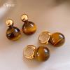 Maillard Retro Round Tiger's Eye Stone Earrings, Ear Buckles, European and American Simple Personalized Earrings, Women