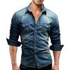 Men's Distressed Denim Shirt Long Sleeve Button Down Western Cowboy Shirt