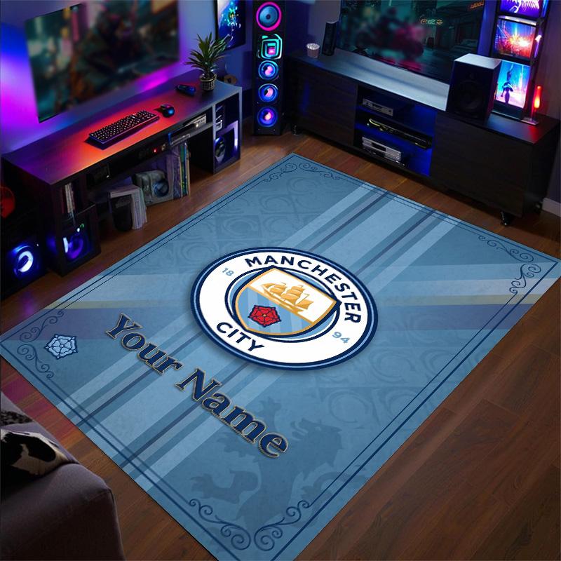 Crystal Velvet Rug Manchester City Print Custom Name Text Floor Mat Home Decor
