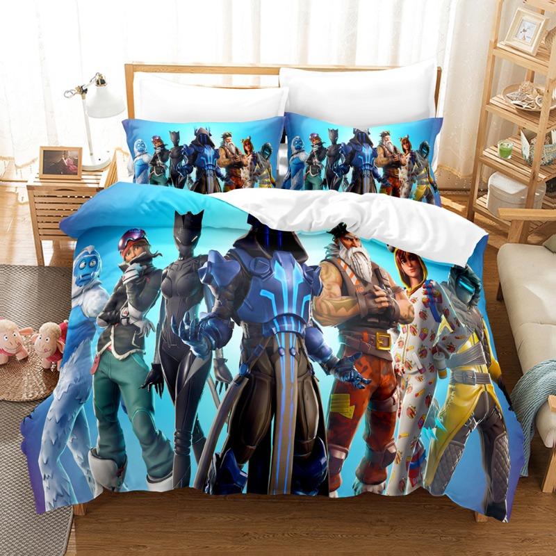 

Comforter Fortnite Bedding Suit 3D Printed Bedroom Bed Bedclothes 2/3Pcs Anime Cartoon Room Decoration Kids Xmas Gift Comforter (quilt)-EU Single(135*200cm)3pcs