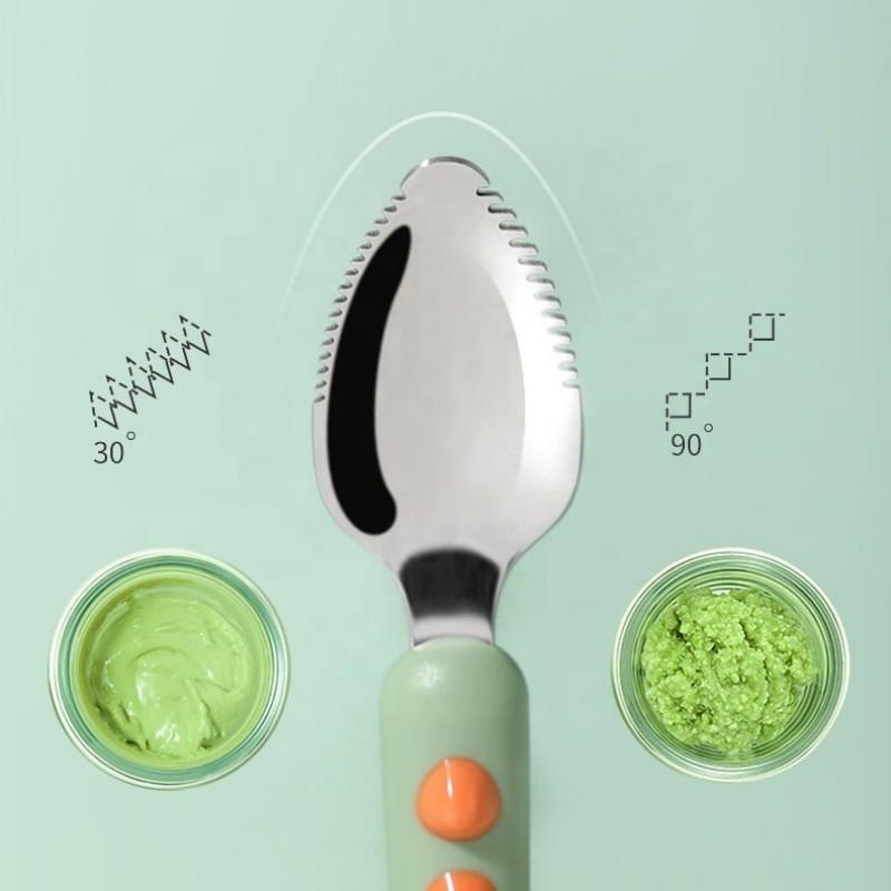 Baby Double Head Scraping Fruit Spoon Double-ended Silicone Stainless Steel Children's Tableware Toddler Complementary Tableware