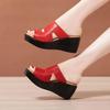 Übergröße 33-43 Lässig Draußen Mittelhoch Plateau Keilabsatz Pantoletten Damenschuhe Sommer 2025 Strand Büro Weiches Leder Pantoletten