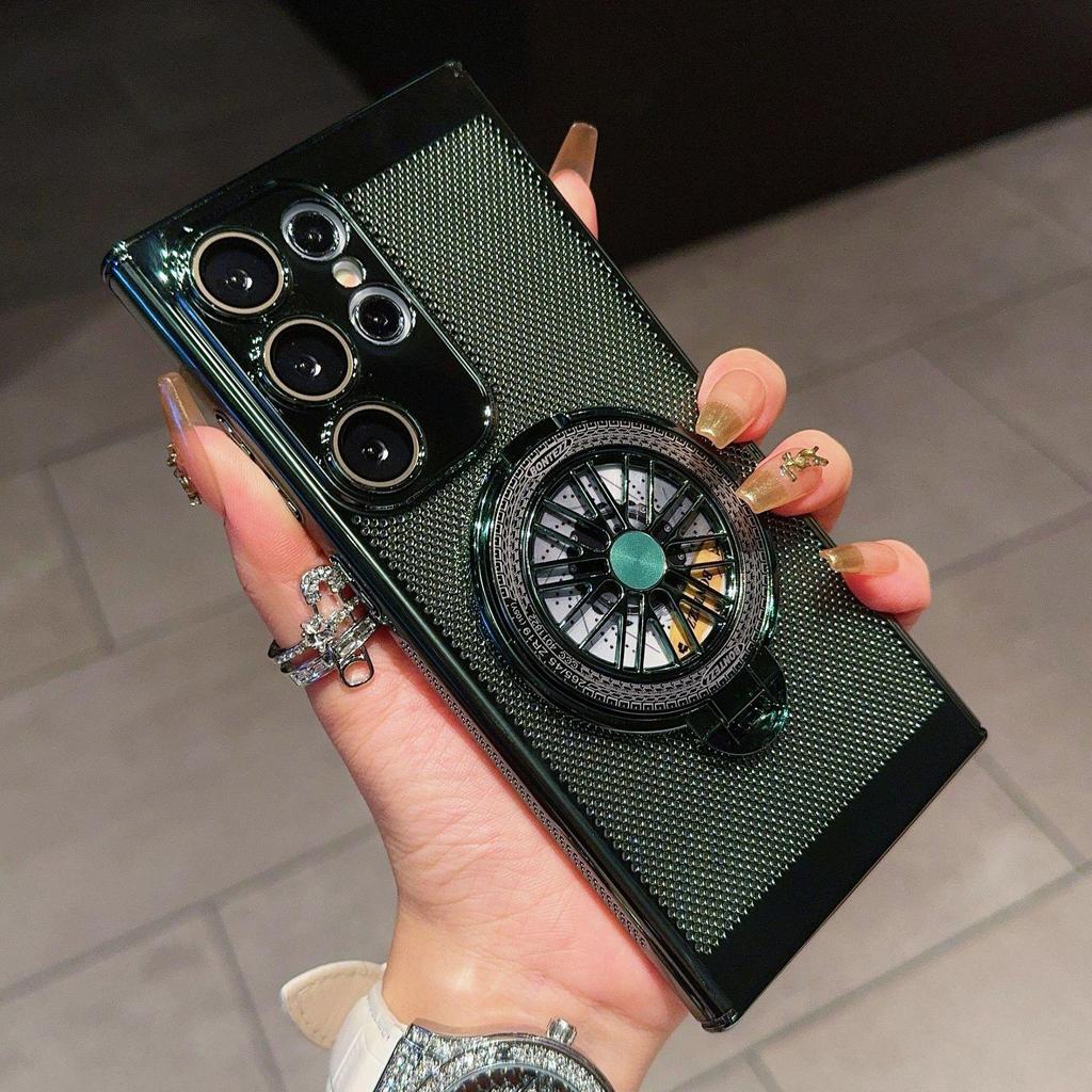 Funda para teléfono Samsung S25 Ultra con soporte giroscópico, malla de disipación de calor y protector de lente S24P