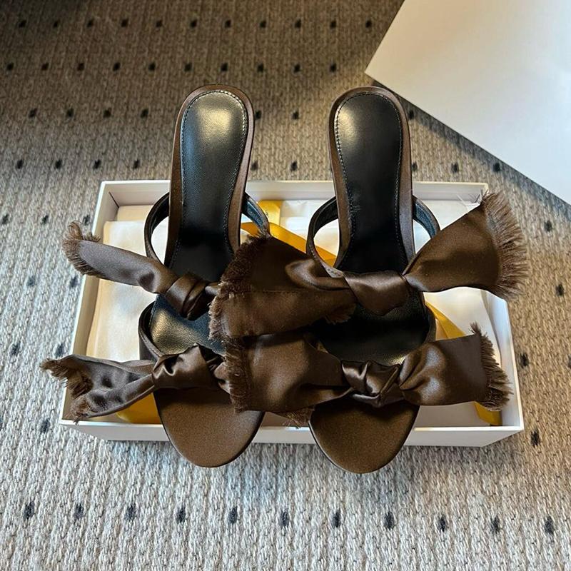 Bow Flat-bottomed Cool Slippers Women's New One-word Open-toed High-heeled Slippers