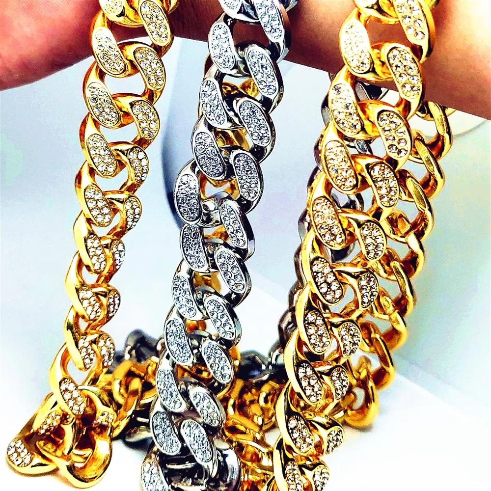 Unisex 20mm Hip Hop Bracelet Zircon Inlaid Cuban Chain Gold Plated Zinc Alloy Original Design Trendy Bestseller Anniversary