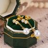 Fashion 925 Sterling Silver Small Zircon Tassel Chain Dangling Pearls Gold Plated Stud Earring Jewelry for Women